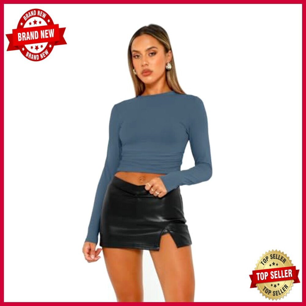 3-Pack Long Sleeve Crop Tops Fitted Athletic Stretch T-Shirts Set - Picture 2 of 6